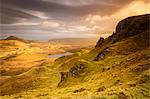 The Trotternish Range towards Staffin from the Quiraing on the Isle of Skye, Inner Hebrides, Scotland, United Kingdom, Europe