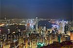 City skyline by night viewed from Victoria Peak, Hong Kong, China, Asia