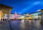 View of Christmas Tree and St. Paul's Church in Covent Garden at dusk, London, England, United Kingdom, Europe