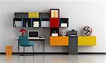 Colorful home office with desk and bookcase - 3d rendering