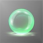 3d green sphere.Vector illustration of transparent clear shiny crystal ball logo.