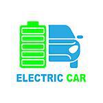 Electric car premium illustration icon, isolated, color on white background, with text elements. EPS 10