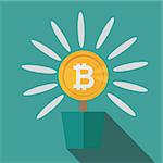 Bitcoins flower concept of virtual money for bitcoin and blockchain. Vector illustration Bitcoin business concept