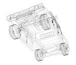 Combat car blueprint. 3d illustration. Wire-frame style