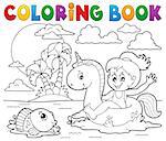 Coloring book girl floating on unicorn 2 - eps10 vector illustration.