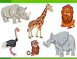 Cartoon Illustration of Funny Safari Animal Characters Set