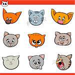 Cartoon Illustration of Funny Cats and Kittens Heads Set