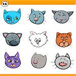 Cartoon Illustration of Comic Cats and Kittens Heads Set
