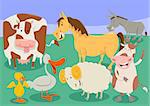 Cartoon Illustration of Comic Farm Animal Characters Group