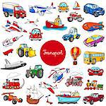 Cartoon Illustration of Transportation Vehicle Characters Huge Set