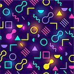 A glowing neon retro 1980s seamless pattern design. Vector illustration.