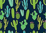 A seamless pattern with green and blue succulent and cactus plants. Vector illustration