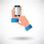 Hands holding Mobile phone. Single flat icon on white background. Vector illustration