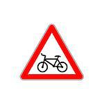 Bicycle road sign in red triangle. Vector illustration