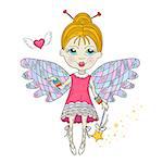 Cute Fairy with magic wand isolated on a white background yand draw style