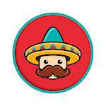 Cartoon man face with sombrero and large moustache