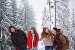 Friends laughing in snow