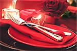 St. Vsalentines day dinner. Valentines daytable setting in rustic elegant style with cutlery. Romantic dinner