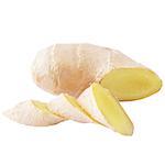 Isolated Ginger root. One piece and three slices ginger root isolated on white background with clipping path for package design.