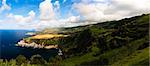 Panorama view to coastline of Sao Miguel island from Santa Iria viewpoint in Azores. Portugal