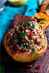 Stuffed pumpkin with couscous and lamb.selective focus