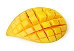 Mango slice cut to cubes isolated on white background. Clipping path included.