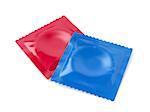 Two condoms on white background