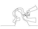 Continuous line drawing. Beautiful woman cutting hair in beauty salon. Vector illustration.