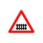 Warning sign of crossing with a barrier level crossing