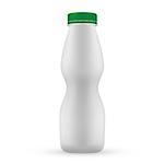 Plastic blank  joghurt bottle with green screw cap for dairy products. Isolated white background. Vector mockup for your design.