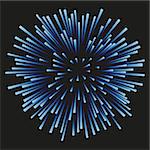 Blue fireworks on a black background. Celebration, show, boom, isolated objects, vector illustration