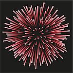 Red fireworks on a black background. Celebration, show, boom, isolated objects, vector illustration
