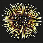 Yellow fireworks on a black background. Celebration, show, boom, isolated objects, vector illustration
