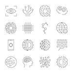 Artificial Intelligence. Vector icon set for artificial intelligence AI concept. Various symbols for the topic using flat design. Editable stroke. EPS 10