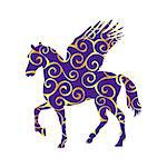Pegasus pattern silhouette mythology symbol fantasy tale. Vector illustration.