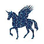 Pegasus Unicorn pattern silhouette mythology symbol fantasy tale. Vector illustration.