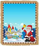 Santa Claus near village parchment 1 - eps10 vector illustration.