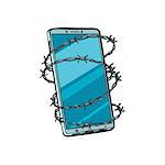 Barbed wire and telephone. isolated on white background. Pop art retro vector illustration comic cartoon kitsch vintage drawing