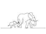 Continuous different wide line drawing. Elephant mom with baby walking symbol. Logo of the elephant. Vector illustration
