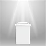 Empty pedestal - square exhibit podium in spotlight ray