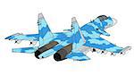 Flight of the newest russian jet fighter aircraft. Technichal draw. Isolated on white background.
