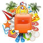 Vector Beach Accessories with Rolling Bag isolated on white background