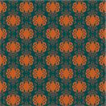 Seamless vector vintage ornament with floral orange pattern on the turquoise background as a fabric texture