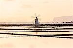 Windmill in the salt flats, Saline dello Stagnone, Marsala, province of Trapani, Sicily, Italy, Mediterranean, Europe
