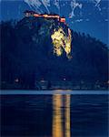 Bled Castle at night, Lake Bled, Slovenia, Europe