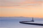 Roker pier and lighthouse at sunrise, Roker, Sunderland, Tyne and Wear, England, United Kingdom, Europe