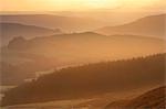 View over Bilsdale West Moor at sunrise towards Scugdale from Carlton Bank, Cleveland Hills, North York Moors, North Yorkshire, Yorkshire, England, United Kingdom, Europe