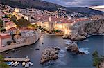 View at dawn from the Lovrijenac Fortress over the walled old town of Dubrovnik, UNESCO World Heritage Site, Croatia, Europe