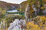 View from a lookout inside Plitvice Lakes National Park over the Lower Lakes, UNESCO World Heritage Site, Croatia, Europe