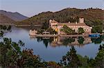 Monastery of Saint Mary at Veliko Jezero (Big Lake) on Mljet Island at dusk, Croatia, Europe